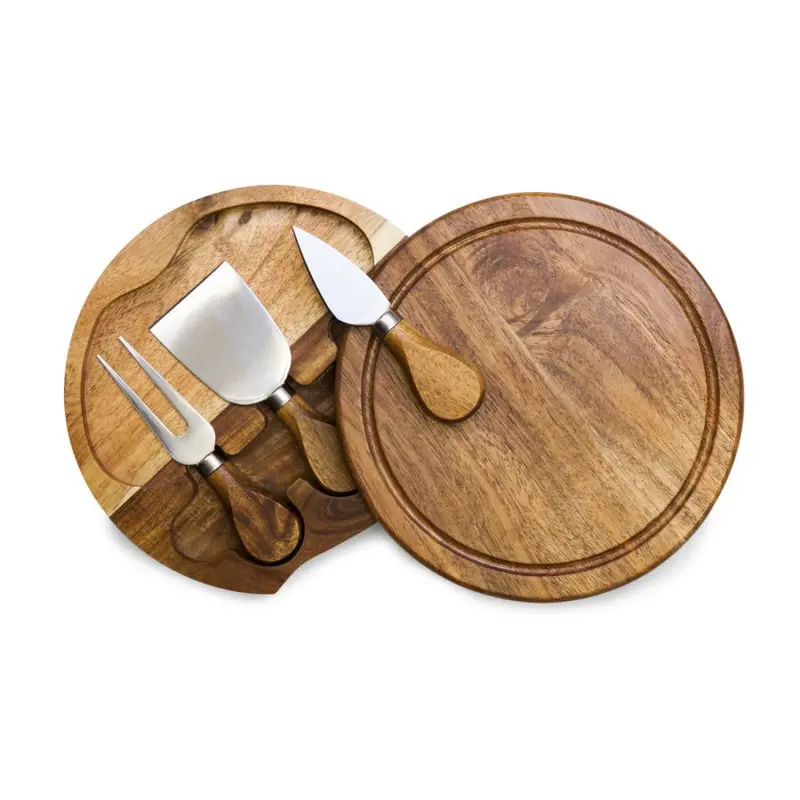 Acacia Wood Cheese Board With Built-In Cutting Tools 1
