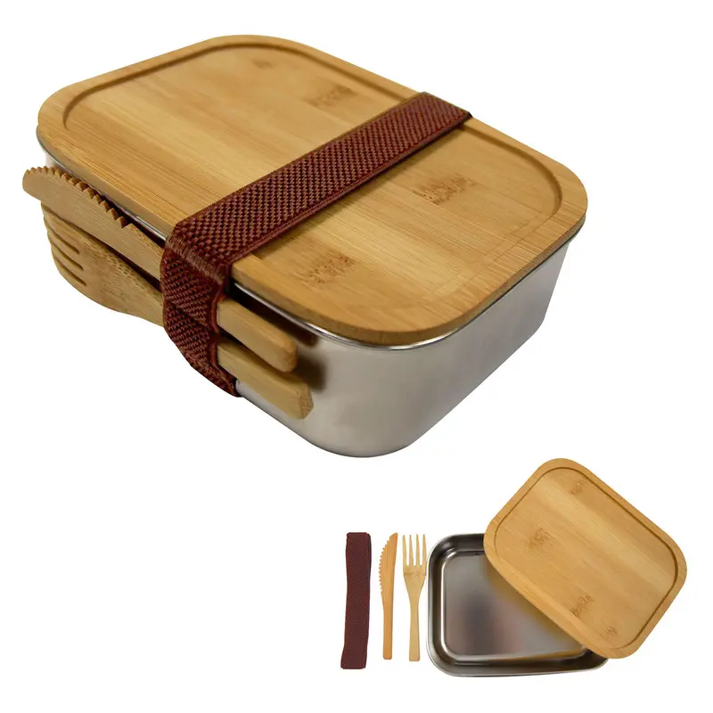 Bamboo-Trimmed Stainless Bento Box – Stackable, Dishwasher-Safe Meal Prep Set 1