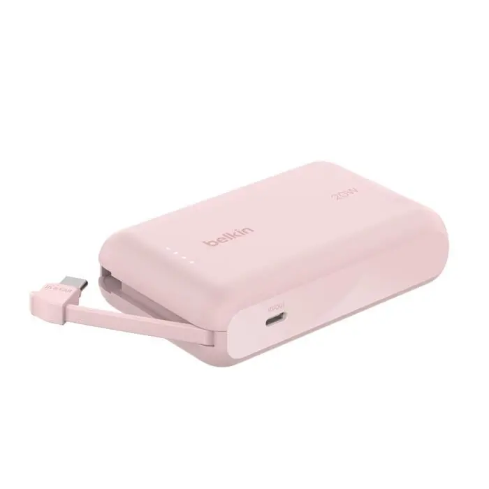 Belkin Boostcharge Power Bank – 10,000Mah With Built-In Usb-C Cable, 20W Output, Pink 1