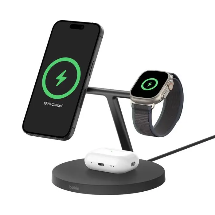 Belkin Boostcharge Pro 3-In-1 Qi2 Wireless Charger – Magsafe-Compatible Triple-Coil Pad 1