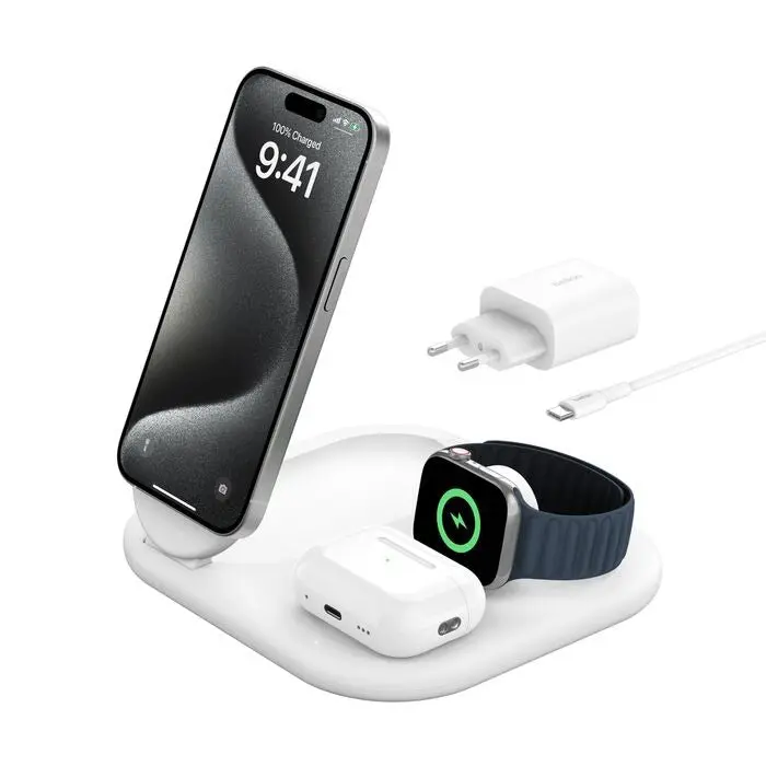 Belkin Boostcharge Pro Foldable 3-In-1 Qi2 Wireless Charging Pad – Magsafe Compatible 1