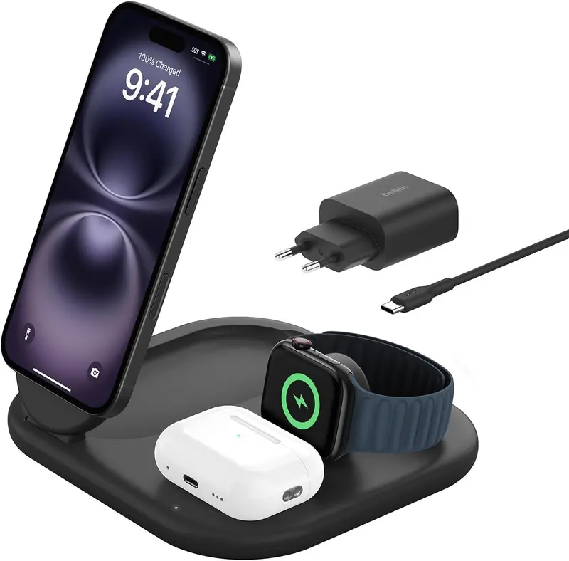 Belkin Boostcharge Pro Foldable Qi2 3-In-1 Wireless Charger – Black 1