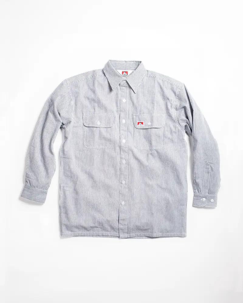 Ben Davis Hickory-Stripe Long-Sleeve Button-Front Work Shirt 1