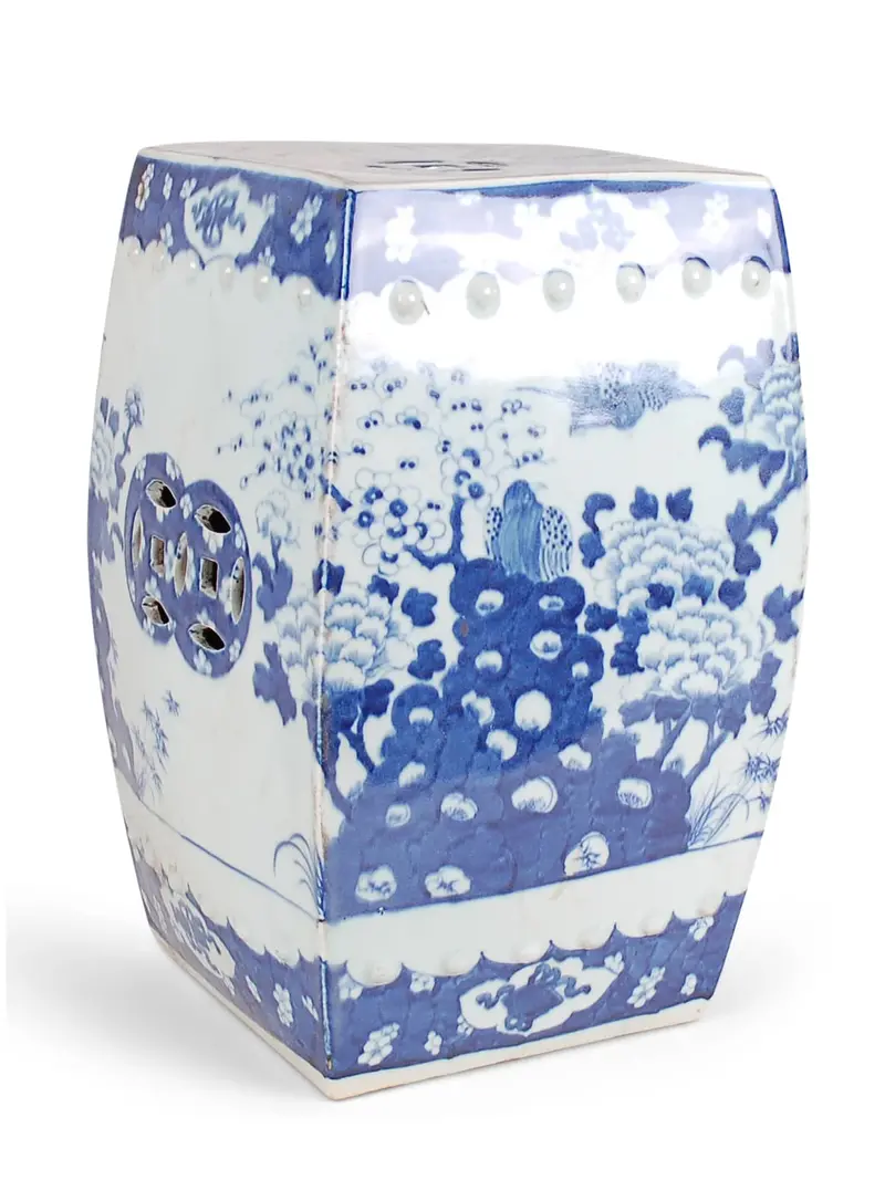Blue-And-White Square Ceramic Garden Bench – 18" 1