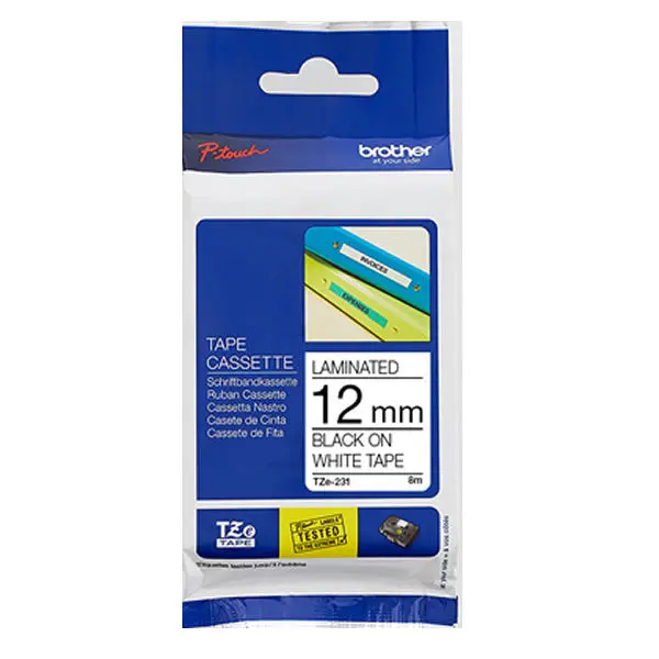Brother Tze-231 Label Tape – 12Mm Black On White Standard Adhesive Ribbon 1