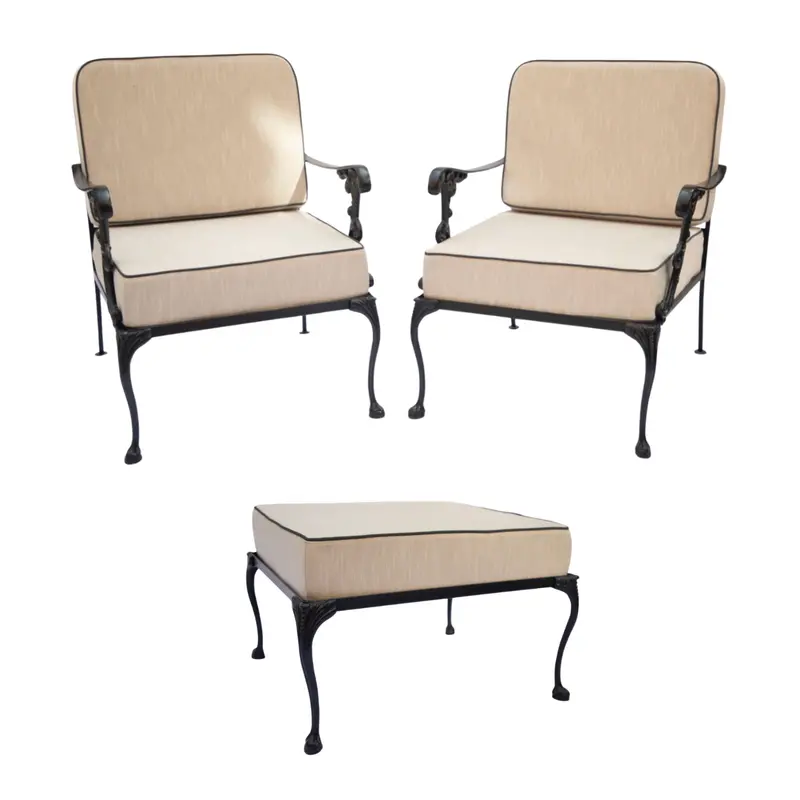 Classic Cabriole Patio Lounge Set With Ottoman 1