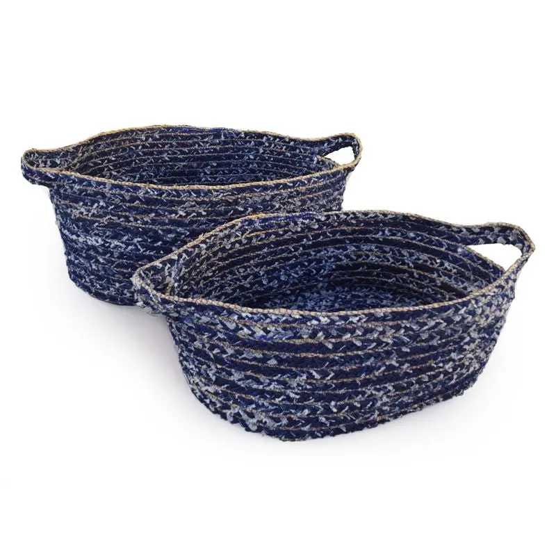 Denim-Textured Oval Storage Basket – Casual Rustic Style 1