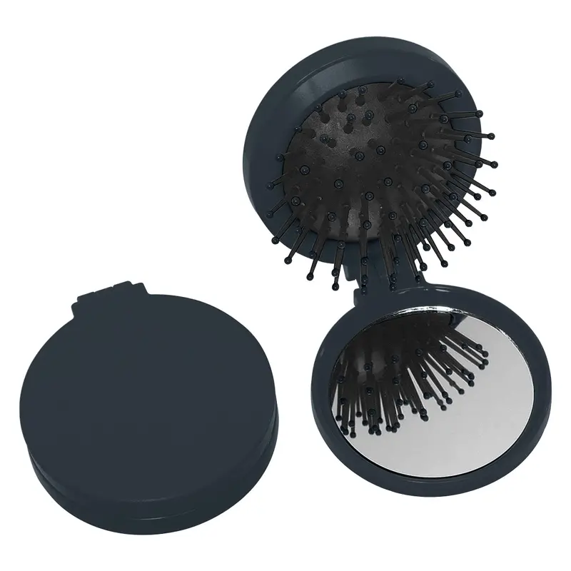Dual-Function Compact: Mirror + Hairbrush – Travel-Ready 2