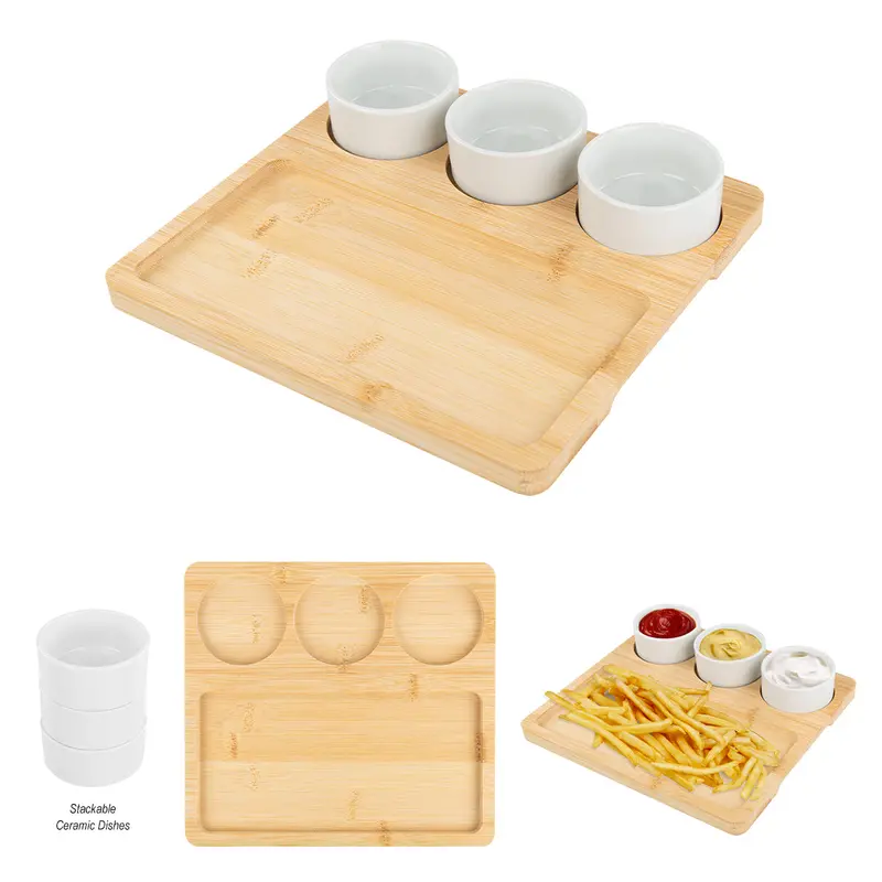 Eco Bamboo Tray Featuring Ceramic Serving Bowls 1