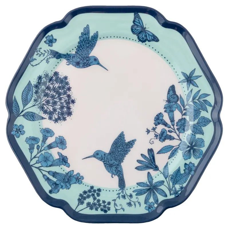 Hummingbird-Embellished Salad Plates – Hand-Painted Ceramic 1