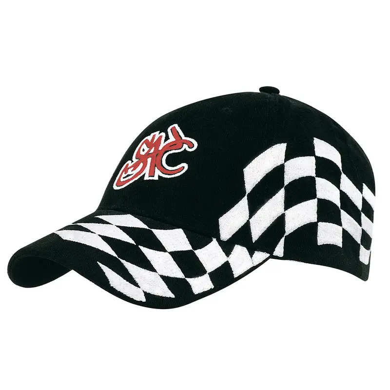 Motorsport-Themed Cap – Chequered Flag Design & Custom Stitching 1