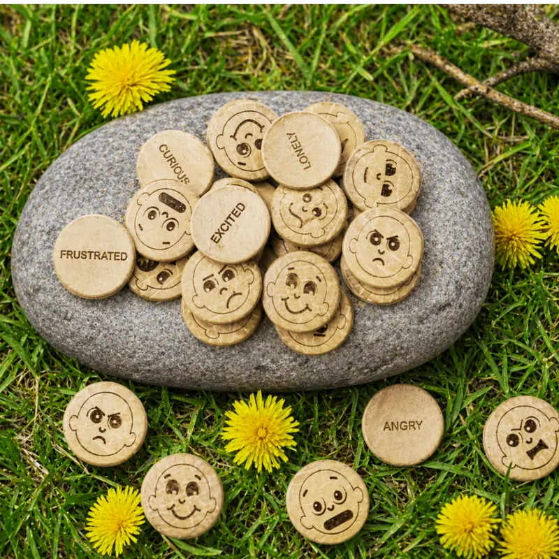 Natural Coconut Shell Emotion Counters – 20-Tactile-Face Learning Set 1
