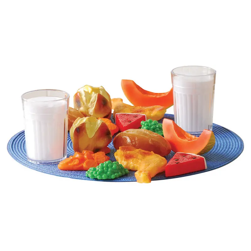 Realistic Dinner Playset For Two: 16-Piece Healthy Meal Toy Collection 1
