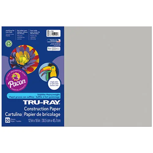 Tru-Ray Gray Construction Paper – 12×18 Inch Sheets, 50-Pack 1