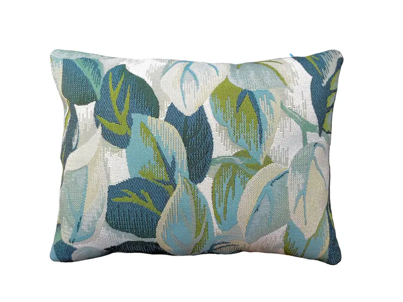 Turquoise Leaf Outdoor Lumbar Pillow – 15X12 Custom Cushion 1