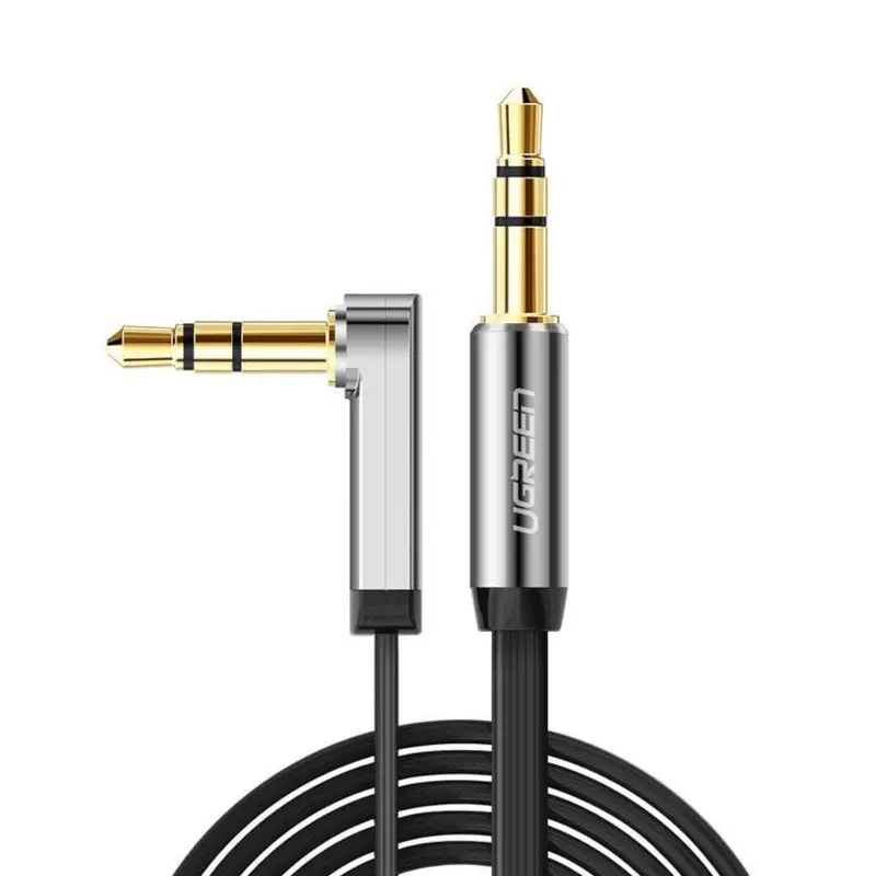 Ugreen Av119 Right-Angle 3.5Mm Flat Aux Cable – Low-Profile Design, 1.5M (Black/Silver) 1