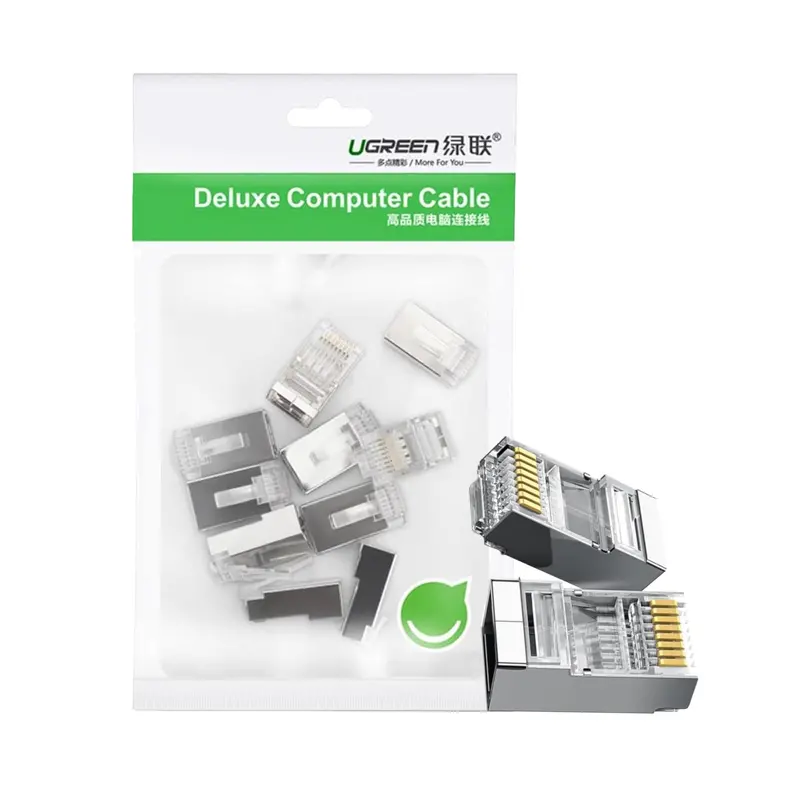Ugreen Nw111 Cat6 Ethernet Crimping Heads — Rj45 Connectors (100-Pack), Silver & Transparent 1