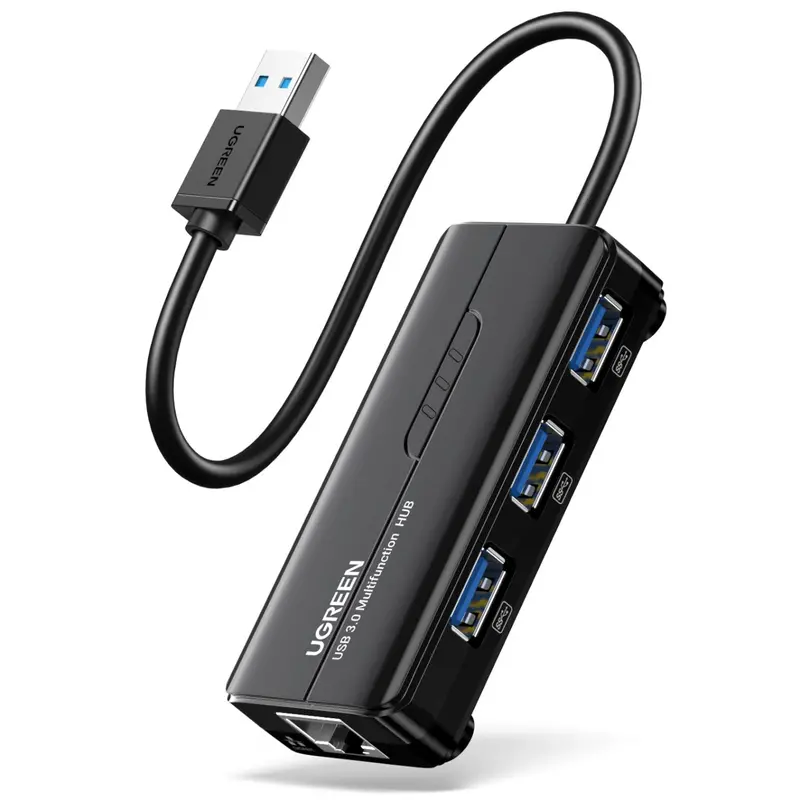 Ugreen Usb-A To Ethernet Adapter With 3-Port Usb 3.0 Hub – Gigabit Network + Expansion (Black) 1