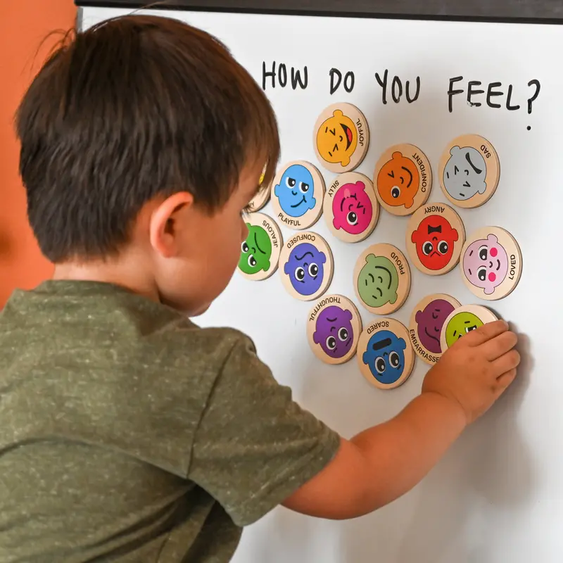 Wooden Emotion Magnets For Kids | 20-Piece Feelings Recognition Set To Support Emotional Development 1