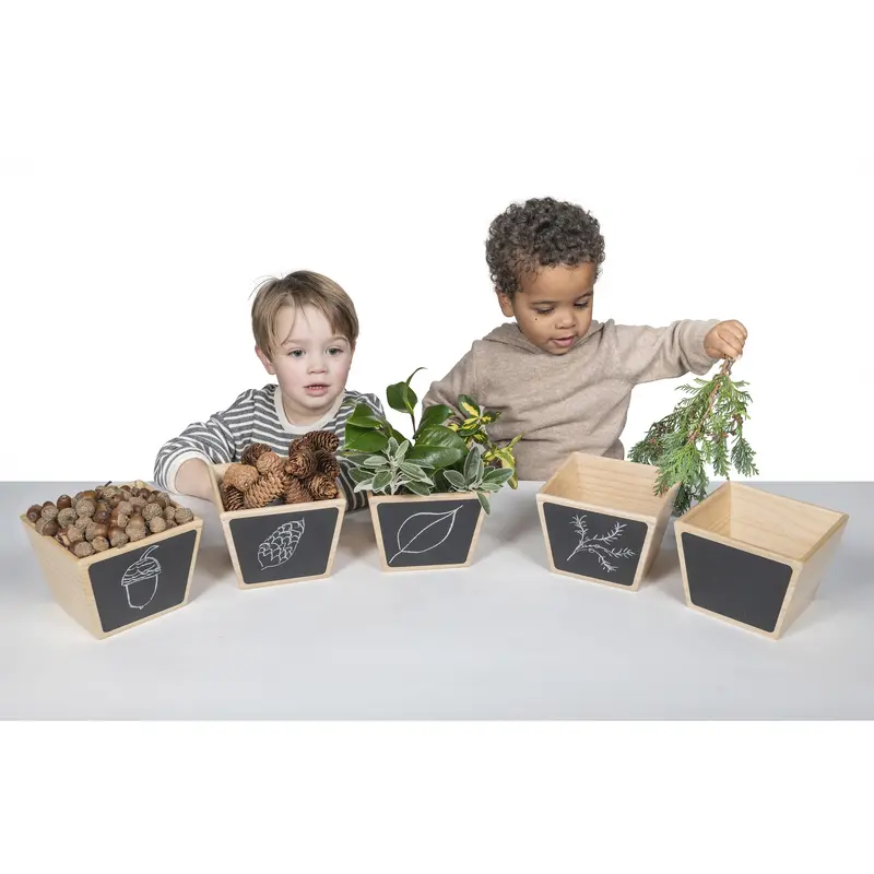 Wooden Sorting Pots – 5-Piece Stackable Learning Set For Counting, Classification & Chalk-Based Labeling 1