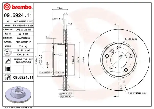 Brembo 09692411C02 Oem-Style Brake Rotor For Disc Brakes 1