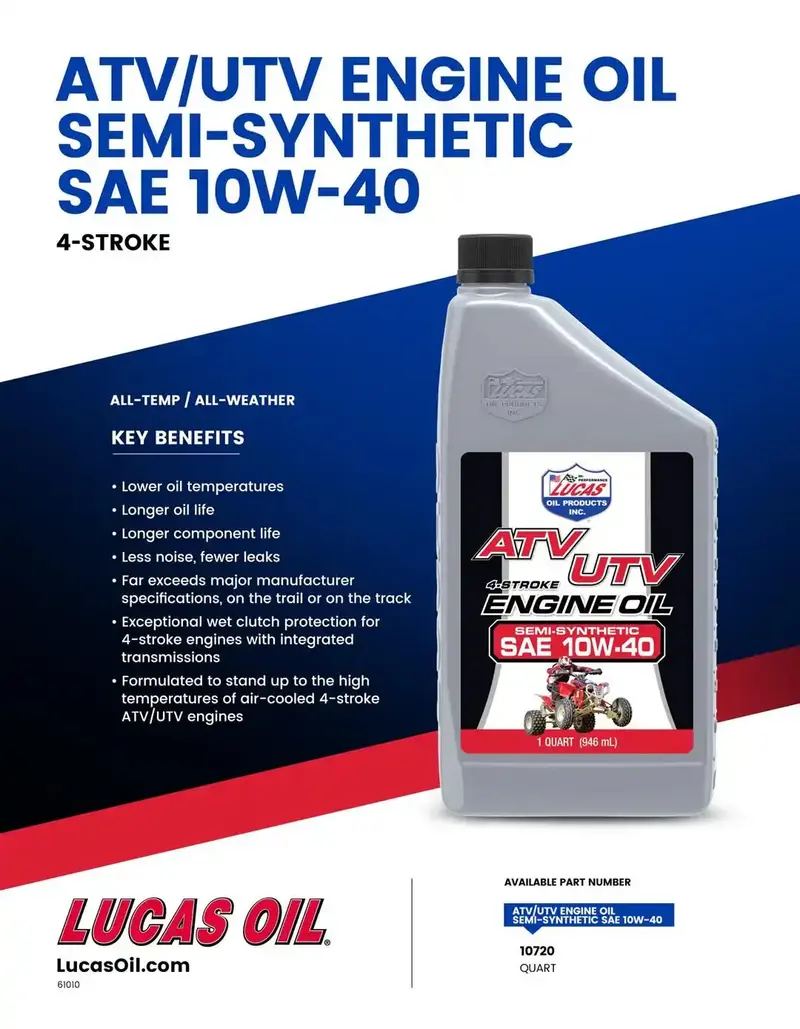 Lucas Oil Semi-Synthetic 10W-40 Atv Motor Oil – 6-Pack, Sae Certified 1